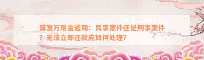 浦发万用金逾期：民事案件还是刑事案件？无法立即还款应如何处理？