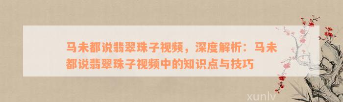 马未都说翡翠珠子视频，深度解析：马未都说翡翠珠子视频中的知识点与技巧