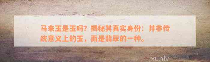 马来玉是玉吗？揭秘其真实身份：并非传统意义上的玉，而是翡翠的一种。