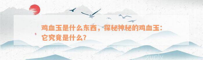 鸡血玉是什么东西，探秘神秘的鸡血玉：它究竟是什么？