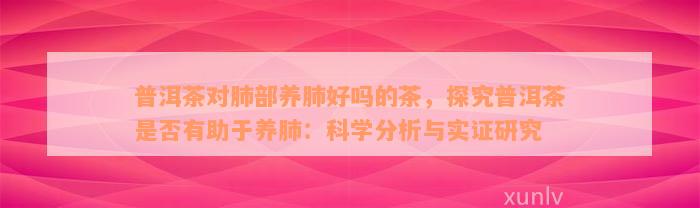 普洱茶对肺部养肺好吗的茶，探究普洱茶是否有助于养肺：科学分析与实证研究