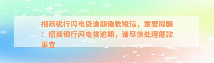 招商银行闪电贷逾期催款短信，重要提醒：招商银行闪电贷逾期，请尽快处理催款事宜