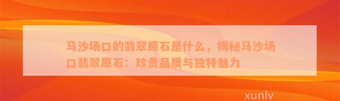 马沙场口的翡翠原石是什么，揭秘马沙场口翡翠原石：珍贵品质与独特魅力