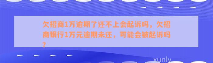 欠招商1万逾期了还不上会起诉吗，欠招商银行1万元逾期未还，可能会被起诉吗？