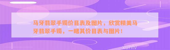 马牙翡翠手镯价目表及图片，欣赏精美马牙翡翠手镯，一睹其价目表与图片！