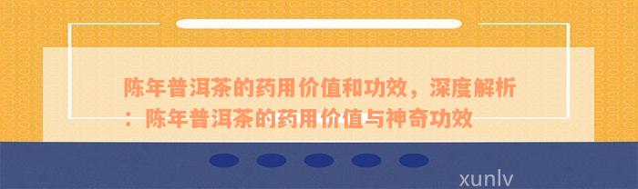 陈年普洱茶的药用价值和功效，深度解析：陈年普洱茶的药用价值与神奇功效