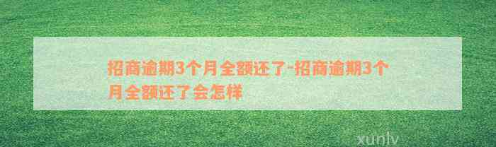 招商逾期3个月全额还了-招商逾期3个月全额还了会怎样