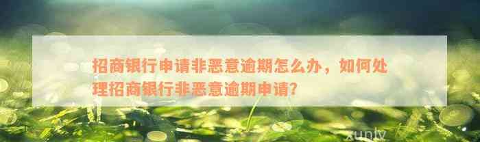 招商银行申请非恶意逾期怎么办，如何处理招商银行非恶意逾期申请？