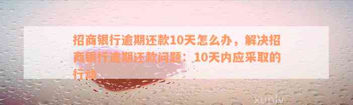 招商银行逾期还款10天怎么办，解决招商银行逾期还款问题：10天内应采取的行动