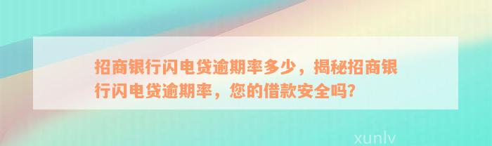 招商银行闪电贷逾期率多少，揭秘招商银行闪电贷逾期率，您的借款安全吗？