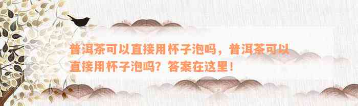 普洱茶可以直接用杯子泡吗，普洱茶可以直接用杯子泡吗？答案在这里！