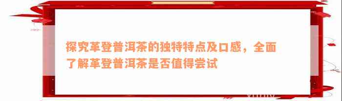 探究革登普洱茶的独特特点及口感，全面了解革登普洱茶是否值得尝试