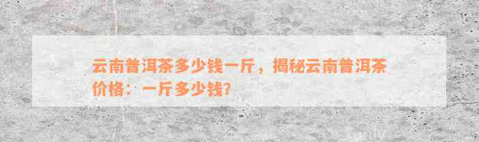 云南普洱茶多少钱一斤，揭秘云南普洱茶价格：一斤多少钱？