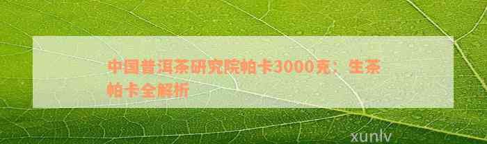 中国普洱茶研究院帕卡3000克：生茶帕卡全解析