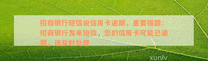 招商银行短信说信用卡逾期，重要提醒：招商银行发来短信，您的信用卡可能已逾期，请及时处理