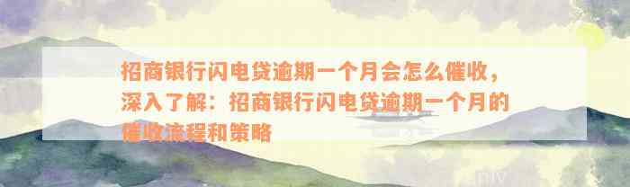 招商银行闪电贷逾期一个月会怎么催收，深入了解：招商银行闪电贷逾期一个月的催收流程和策略