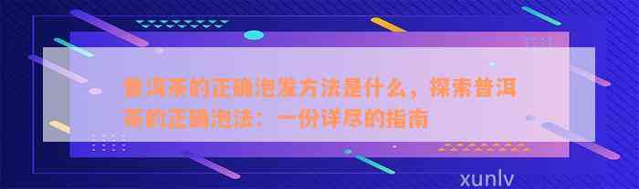 普洱茶的正确泡发方法是什么，探索普洱茶的正确泡法：一份详尽的指南