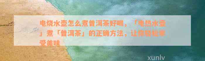 电烧水壶怎么煮普洱茶好喝，「电热水壶」煮「普洱茶」的正确方法，让你轻松享受美味