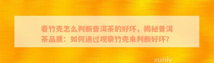 看竹壳怎么判断普洱茶的好坏，揭秘普洱茶品质：如何通过观察竹壳来判断好坏？