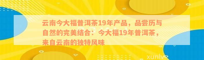 云南今大福普洱茶19年产品，品尝历与自然的完美结合：今大福19年普洱茶，来自云南的独特风味