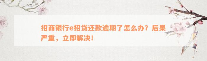 招商银行e招贷还款逾期了怎么办？后果严重，立即解决！