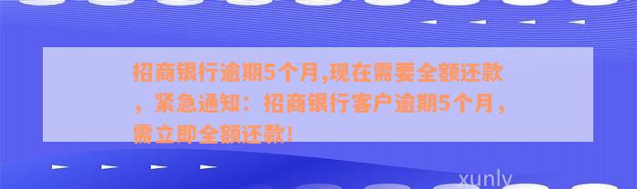 招商银行逾期5个月,现在需要全额还款，紧急通知：招商银行客户逾期5个月，需立即全额还款！