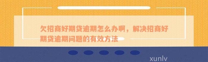 欠招商好期贷逾期怎么办啊，解决招商好期贷逾期问题的有效方法
