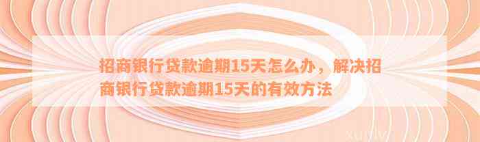 招商银行贷款逾期15天怎么办，解决招商银行贷款逾期15天的有效方法