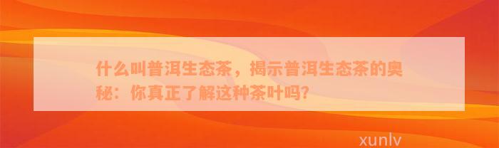 什么叫普洱生态茶，揭示普洱生态茶的奥秘：你真正了解这种茶叶吗？