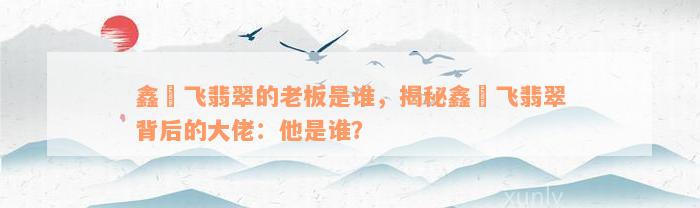 鑫劦飞翡翠的老板是谁，揭秘鑫劦飞翡翠背后的大佬：他是谁？