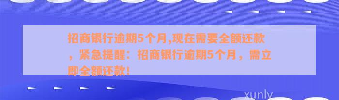 招商银行逾期5个月,现在需要全额还款，紧急提醒：招商银行逾期5个月，需立即全额还款！