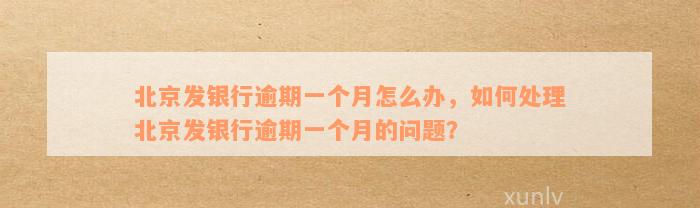 北京发银行逾期一个月怎么办，如何处理北京发银行逾期一个月的问题？