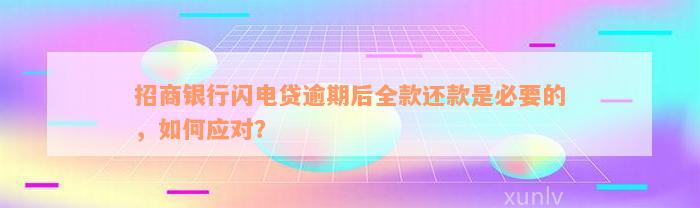 招商银行闪电贷逾期后全款还款是必要的，如何应对？