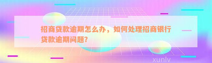 招商贷款逾期怎么办，如何处理招商银行贷款逾期问题？