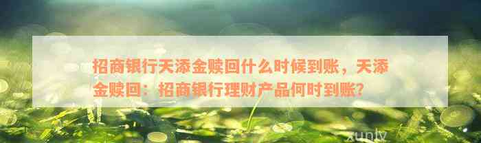 招商银行天添金赎回什么时候到账，天添金赎回：招商银行理财产品何时到账？