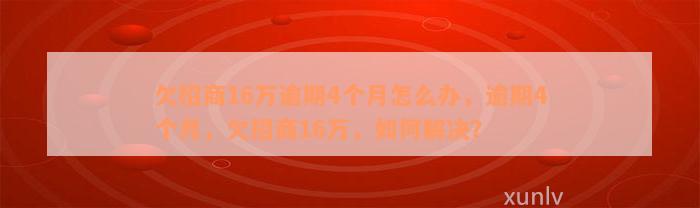 欠招商16万逾期4个月怎么办，逾期4个月，欠招商16万，如何解决？