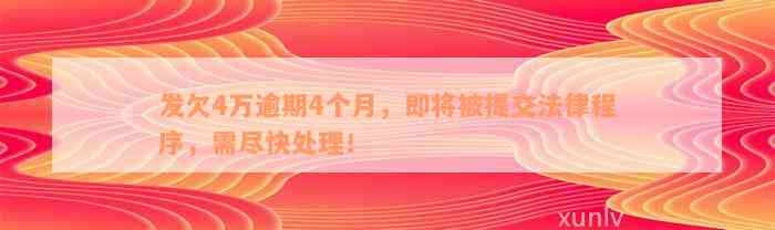 发欠4万逾期4个月，即将被提交法律程序，需尽快处理！