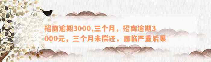 招商逾期3000,三个月，招商逾期3000元，三个月未偿还，面临严重后果