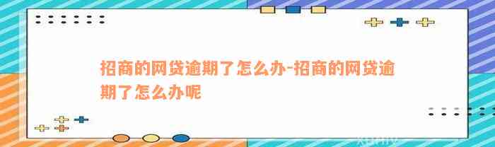 招商的网贷逾期了怎么办-招商的网贷逾期了怎么办呢