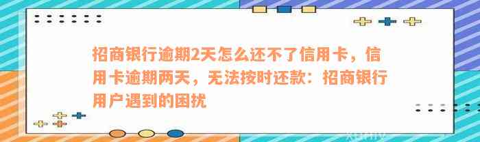 招商银行逾期2天怎么还不了信用卡，信用卡逾期两天，无法按时还款：招商银行用户遇到的困扰