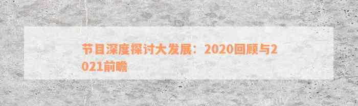 节目深度探讨大发展：2020回顾与2021前瞻