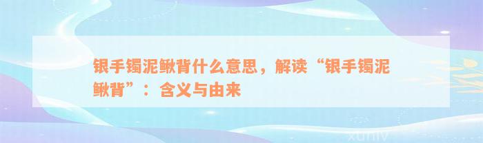 银手镯泥鳅背什么意思，解读“银手镯泥鳅背”：含义与由来