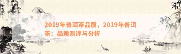 2019年普洱茶品质，2019年普洱茶：品质测评与分析