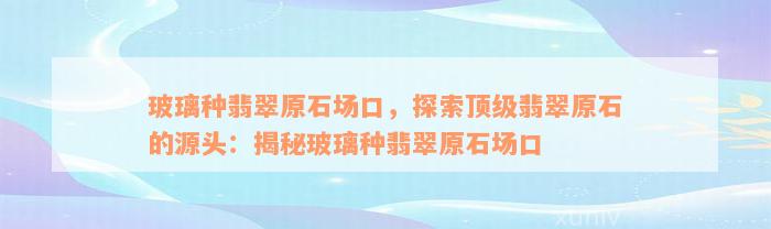 玻璃种翡翠原石场口，探索顶级翡翠原石的源头：揭秘玻璃种翡翠原石场口