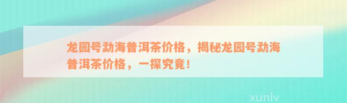 龙园号勐海普洱茶价格，揭秘龙园号勐海普洱茶价格，一探究竟！