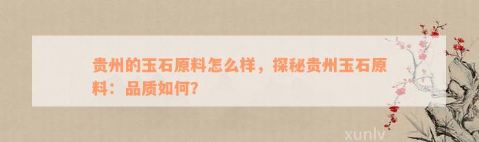 贵州的玉石原料怎么样，探秘贵州玉石原料：品质如何？