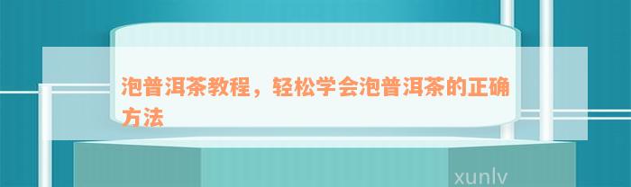 泡普洱茶教程，轻松学会泡普洱茶的正确方法