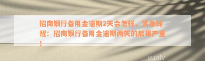 招商银行备用金逾期2天会怎样，紧急提醒：招商银行备用金逾期两天的后果严重！