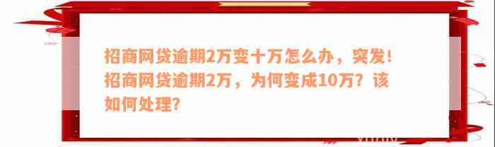 招商网贷逾期2万变十万怎么办，突发！招商网贷逾期2万，为何变成10万？该如何处理？