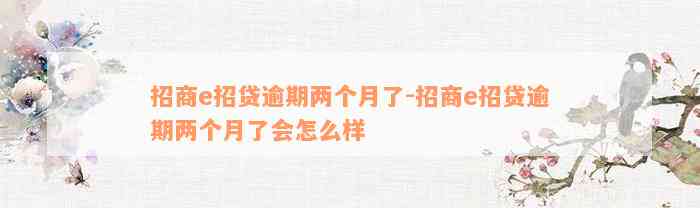 招商e招贷逾期两个月了-招商e招贷逾期两个月了会怎么样